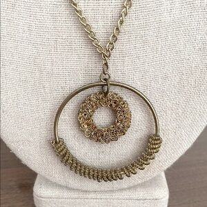 Boho Rustic vintage crinkled Gold wire unique Pendant Necklace